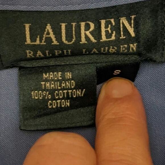 Lauren Ralph Lauren Blue Men's Button Down Cotton Shirt, Small, Embroidered Logo - Picture 7 of 8